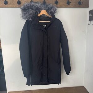 The North Face Women's Black Puffer Coat with Faux Fur Hood